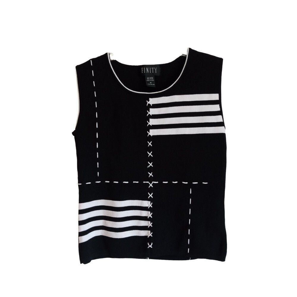 Finity Vtg Y2K Black & White Colorblock Knit Tank Top Contrast X Stitch Medium